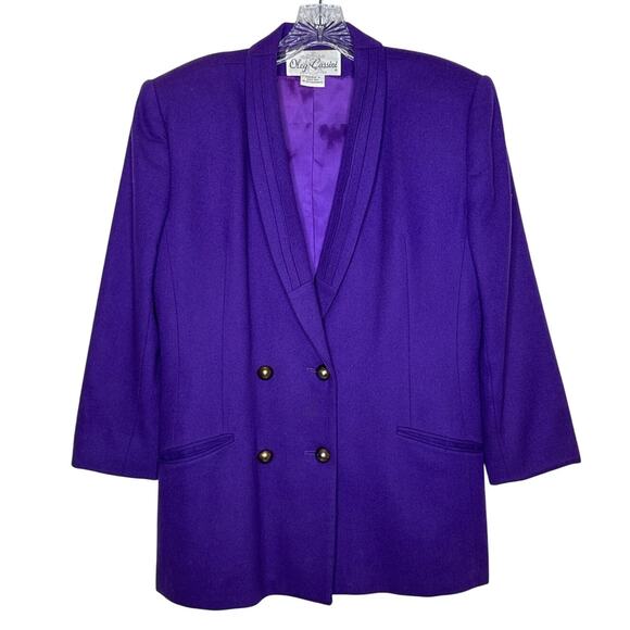 Vintage Oleg Cassini Purple Double Breasted Blazer Gold Buttons 80s 90s medium - Picture 1 of 12